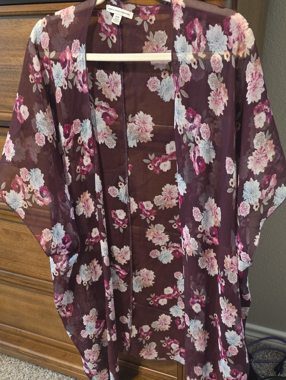 American Eagle Outfitters Plum Floral Sheer Kimono